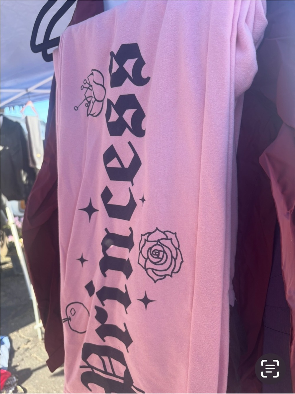 Disney Pink Tee with Black Gothic Print and Rose Motif